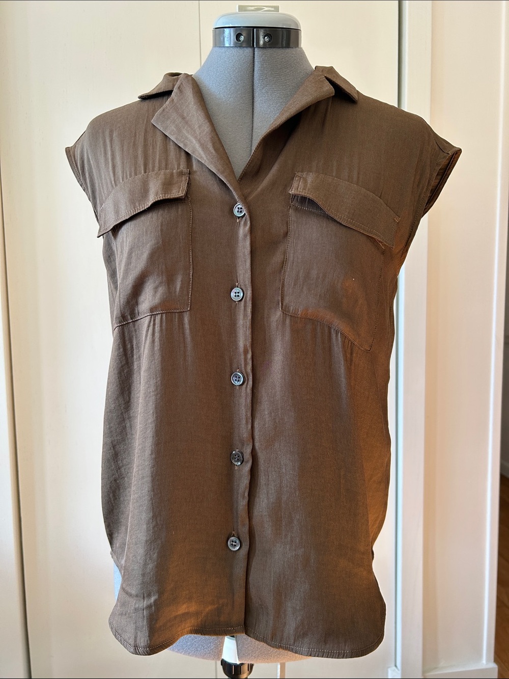 Banana Republic Brown Sleeveless Button-Down Shirt XS